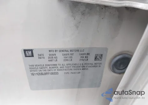 2015 Chevrolet Malibu 1Lt из США, поврежденный, VIN 1G11C5SL8FF106033